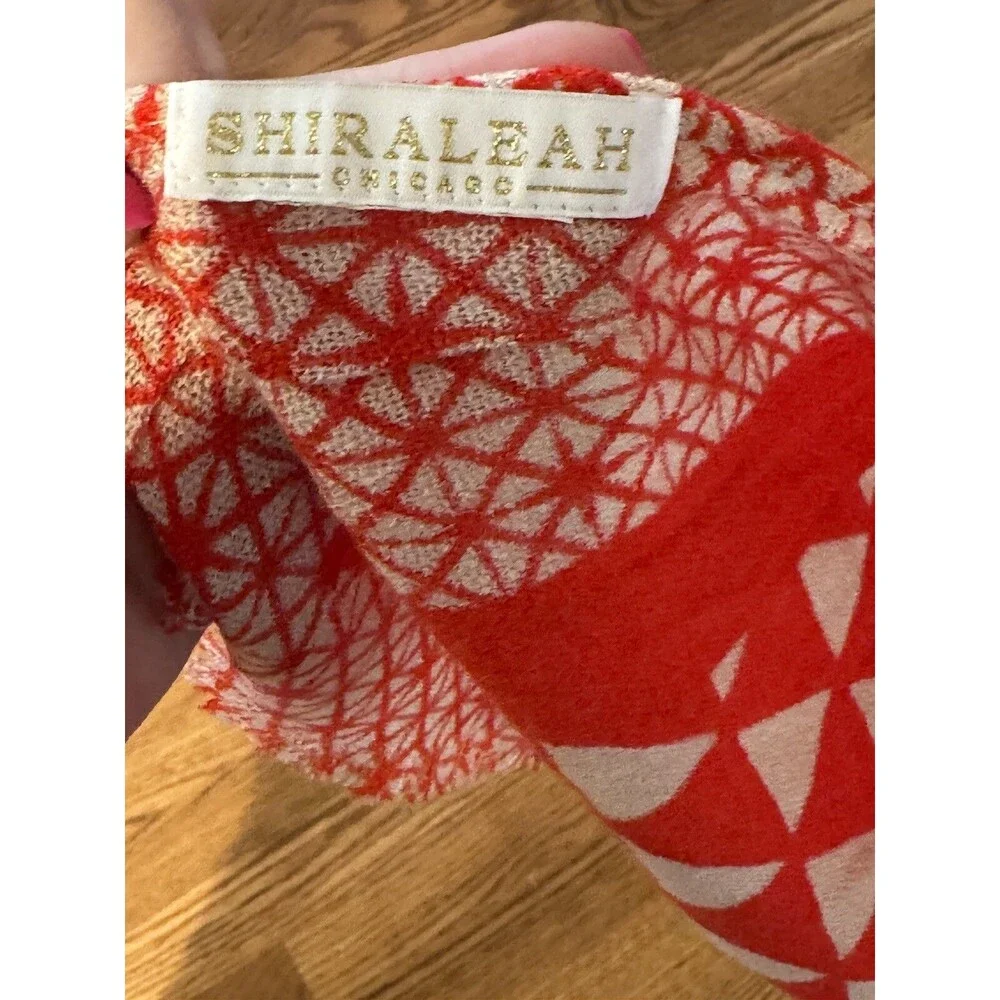 Shiraleah Chicago Tomato red & Cream Triangle  Pattern Rectangular Scarf  34
